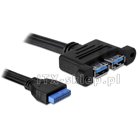 Kabel USB 3.0 wewnętrzny 19pin F - 2xUSB 3.0-A żeńsko-żeński poziome 5Gbps 50cm