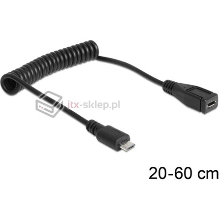 Przedłużacz spiralny USB micro-B M-F 20-60cm Delock 83249