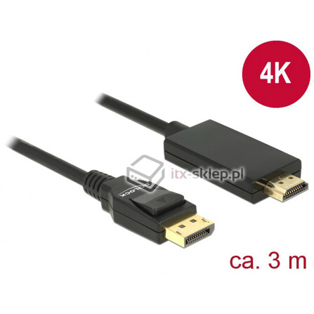 Kabel DisplayPort 1.2 męski - High Speed HDMI-A męski pasywny 4K 3m czarny Delock 85318