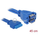 Kabel USB 3.0 wewnętrzny 19pin F - 2xUSB 3.0-A żeńsko-żeński pionowe 5Gbps 50cm